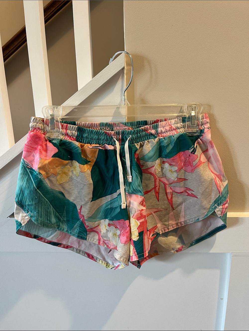 Old Navy Floral Drawstring Athletic Shorts - Teal & Pink